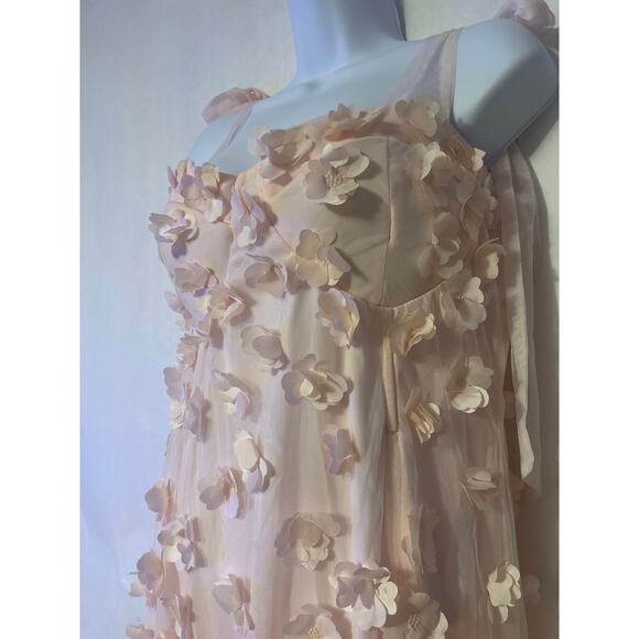 ASOS Luxe NWT 3D Tie Shoulder High Slit Pink Floral Maxi Formal Dress Size 14 - Picture 3 of 9